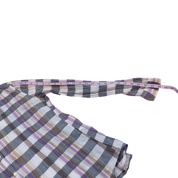 Anthropologie Isabella Sinclair Plaid Lace Insert Multicolor Button Down Shirt S - Picture 10 of 14
